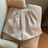 2025 Novo Outono e Inverno Aconchegante Lã Moda Estilo Coreano Versátil Fenda Calça Shorts de Perna Larga Feminino Casual Para Usar Sobre Botas