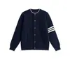 Suéter cárdigan de punto simple transfronterizo americano para hombre y mujer, ropa de pareja, suéter de cuello redondo a rayas, chaqueta casual de alta gama