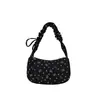 Bolso Hobo de Pana para Mujer, Bolso de Hombro para Debajo del Brazo, Cartera con Estampado de Oso y Corazón con Correa Fruncida y Lazo Lateral, Cierre de Cremallera, Bolso de Mano Informal en Forma de Media Luna para Viajes Diarios, Escuela