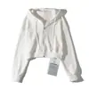 Cardigan Curto Casual Estilo Preguiçoso Americano Jaqueta Esportiva Retro Solta com Capuz Cordão Zíper Moletom