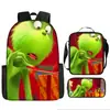 Monstruo de Pelo Verde Grinch Transfronterizo Nueva Mochila Escolar Mochila de Dibujos Animados Set de Tres Piezas Bolso Estuche para Lápices