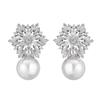RAKOL Brincos Vintage Elegantes de Luxo Europeus e Americanos para Mulheres com Micro Zircônia Incrustada Floco de Neve Pérola Brincos Acessórios de Noiva