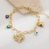 Pulseira He Ming Nova Estilo Exagerado Hip-Hop Olho do Diabo Série Pingente Borboleta Coração de Cobre Diamante Pulseira para Mulheres