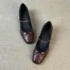 Sapatos femininos estilo francês vintage com alça de gravata borboleta e salto grosso, novo modelo 2026 em estoque, sapatos Mary Jane femininos de bico quadrado em pele de carneiro