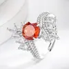 Anillo Abierto de Flor de Corte Rosa con Gema de Color de Venta Caliente Transfronterizo Europeo y Americano Chapado en Oro Real Diamante de Alto Carbono Estilo Hip Hop Anillo de Dedo