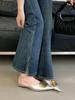 Verano 2025 Nuevo Estilo Zapatos Planos con Hebilla Metálica y Hebilla Cuadrada, Chanclas, Tacón de Aguja Metálico, Zapatos de Tacón Alto tipo Mula Puntiagudos