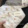 Pijama de gaze com bolhas e renda creme para outono, cardigã doce, calça comprida de manga longa, conjunto de roupa de casa estampada, novo produto transfronteiriço
