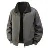 Jaqueta casual masculina para outono/inverno 2026, mistura de lã de cordeiro e algodão puro, acabamento lavado, design moderno com gola bomber, corte solto, versátil