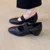 Sapatos Mary Jane retrô de couro macio para o dia a dia de mulheres, novo estilo 2026, com uma única tira elástica, sapatilhas versáteis casuais de bico quadrado