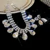 Pendientes y Conjunto de Collar de Piedras Preciosas Esmeralda Brillantes con Diamantes, Cadena de Clavícula de Lujo Ligero de Nicho, Conjunto de Joyería Estilo Palacio para Mujeres