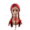 Peruca de Desempenho, Cobertura de Cabelo para Traje Antigo, Rabo de Cavalo, Tiara Trançada Vermelha, Peruca Trançada Dupla Estilo Corda Vermelha, Cobertura de Cabelo Retrô