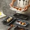 Prato de Sushi, Prato Cerâmico Doméstico para Batatas Fritas, Prato Retangular Criativo, Prato Estilo Japonês, Prato para Dumplings, Louça, Prato Grande para Lanches