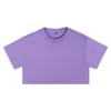 Camiseta Corta Básica de Color Sólido para Mujer, Estilo Europeo y Americano, Holgada, Cuello Redondo, Manga Corta, Crop Top Casual de Verano