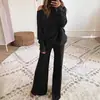 Pantalones Largos de Pierna Ancha de Cintura Alta con Cordón, Manga Larga Tipo Murciélago, Color Sólido Simple, Otoño e Invierno Nuevo, Transfronterizo Amazon Tiktok