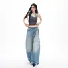 26 Años de Primavera y Verano Nuevos Jeans Azules Lavados de Pierna Ancha Estilo Francés Bordados Adelgazantes para Mujer