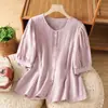 Camisas de mujer 2026 para personas petite y altas, tops casuales de manga corta para verano, estilo artístico
