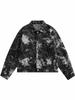 Jaqueta Jeans Masculina Estilo Americano Retrô Street Tie-Dye Gradual Senso de Design Vintage High Street Duffy Bonita Solta