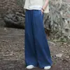 (Personalizado) 26 Pantalones Casuales de Pierna Ancha de Lino-Algodón Vintage Ramio Lavados a la Arena Versátiles