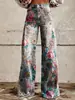 Calça comprida de corte solto com estampa digital 3D estilo retro novo transfronteiriça, jeans flare 100% algodão feminino, calça casual