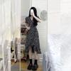 Vestido floral para chá da tarde francês feminino verão novo afina a cintura decote V manga bufante fenda elegante vestido ins