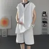 Conjunto Esportivo para Homens, Casual de Verão com Caimento Solto, Colete Falso de Duas Peças com Gola V, Manga Curta Estilo Americano Marca Tendência, Bermuda de Basquete para Meninos
