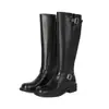 Botas de Montar de Tacón Medio para Mujer Otoño Invierno Transfronterizas Punta Redonda Botas Altas Color Sólido Cremallera Lateral Versátiles Tacón Cuadrado Tallas Grandes Botas de Cuero para Mujer