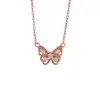 Yilu Color Plata Turmalina Plata de Ley S925 Chapado en Oro Rosa Mariposa Cuenta Redonda Marquise Incrustado Juego de Collar Cadena Colgante