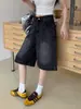 Pantalones vaqueros cropped retro americanos en negro y gris para mujer, nuevos pantalones de verano de talle alto para mujer petite, de pierna ancha recta, de tres cuartos