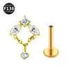 Brinco superior de titânio F136 com corrente de opala e zircônia, piercing labial com rosca interna, piercing de cartilagem da orelha, joia para piercing de orelha