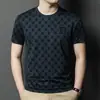 Camiseta de Verano de Alta Gama Transfronteriza para Hombre de Manga Corta Moda Casual de Negocios Top de Seda Helada Talla Grande Cuello Redondo Camiseta Holgada