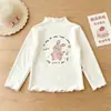 Ropa interior para niñas de comercio exterior, nuevo estilo, Otoño/Invierno 2026, De Rong, cálida, con ribete tipo oreja, Camiseta de manga larga a rayas para niños