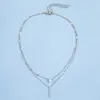 Nuevo producto transfronterizo europeo y americano: Collar colgante de borla larga con pequeños diamantes en forma de gota de agua de doble capa, único y elegante, juego de dos piezas