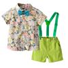 Ropa de Verano para Niños, Camisa de Manga Corta Floral Pastoral de Verano, Conjunto de Dos Piezas de Pantalones Cortos con Tirantes Retro, Venta al por Mayor de Ropa para Niños