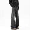 Jeans Masculino Feminino Wide Leg Lavado Preto Retro Americano Cleanfit Desgastado Bigodes Versátil Outono Inverno Preguiçoso