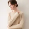 Estilo simples cachemir feminino 2026 outono e inverno malha camada base quente gola redonda solto suéter de lã