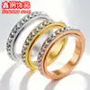 Suministro Directo del Fabricante Venta Caliente Transfronteriza Anillo Giratorio Circular de Diamante de 4 mm para Mujer Joyería de Mano Completamente Diamantada de Acero Inoxidable