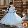 Vestido Princesa Elsa para Meninas, Vestido de Renda Frozen, Vestido Azul de Manga Longa, Vestido de Aniversário Estilo Sonhador