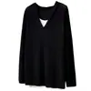 Blusa feminina plus size 100kg, novo estilo outono, tamanho grande casual com capuz, tricotada com detalhes vazados, estilo duas peças falsas 0736