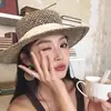 Sombrero de Paja Plano Estilo Ins Coreano para Mujer, Estilo Old Money, Moda Británica, Sombrero de Sol Calado para Salidas y Vacaciones