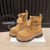 Botas para Mulheres 2025 Nova Primavera e Outono Couro Macio Duas Formas Botas Cor de Ruibarbo Estilo Britânico Versátil Dobrável com Cano Curto de Solado Grosso