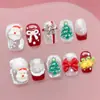 Uñas Vestibles Navideñas Transfronterizas Hechas Completamente a Mano Pegatinas de Uñas Artísticas de Papá Noel y Copos de Nieve Uñas Postizas Decorativas Cortas Extraíbles