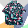 Camisa de Manga Corta Estilo Hong Kong Vintage Retro Pintura al Óleo para Hombre Tendencia Costera Camisa Floral Holgada para Pareja Guapa Chaqueta