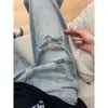 Jeans largo rasgado da moda para mulheres, novo estilo de verão 2026, design único, caimento solto, modelador, calça reta versátil
