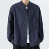 Jaqueta casual de linho, corte solto, novo estilo chinês, cor sólida, camisa plus size, gola mandarim, manga longa, mistura de algodão e linho masculino