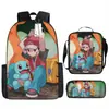 Mochila de desenho animado transfronteiriça bolso monstro do tesouro elfo do sonho bebê mochila conjunto de três peças para alunos do ensino fundamental e médio