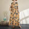 Foto real 2025 principios de primavera talla grande nuevo color estilo festivo viaje cuello redondo retro falda larga cubriendo carne vestido de algodón y lino