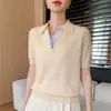 Camisa tipo polo con rayas de color de negocios, cuello camisero, transpirable, corte holgado, manga corta, suministro directo al por mayor, punto casual para mujer