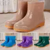 Botas de Lluvia Cortas para Mujer Four Seasons, Zapatos Impermeables Forrados de Lana para Adultos, Zapatos de Goma Antideslizantes Engrosados, Botas Cálidas de Corte Bajo con Suela Plana