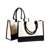 Stock Listo con Logo Imprimible Bolso Negro y Blanco Empalmado Bolsa de Regalo de Compras Simple Moda Bolso de Lona Personalización