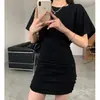 Vestido Corto de Manga Corta con Pliegues que se Ajusta a la Cadera para Mujer, Verano Sexy Ceñido a la Cintura Delgado Elegante Chica Hot Falda Media